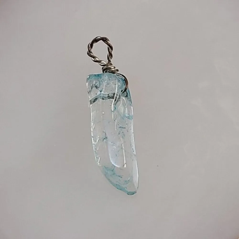 Light Blue Sea Glass Pendant Necklace Handmade Beach Boho Wire Wrapped Jewelry